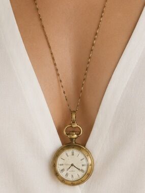 Vintage Style Pocket Watch Pendant Necklace in Brass Tone | Poet Core Whimsy